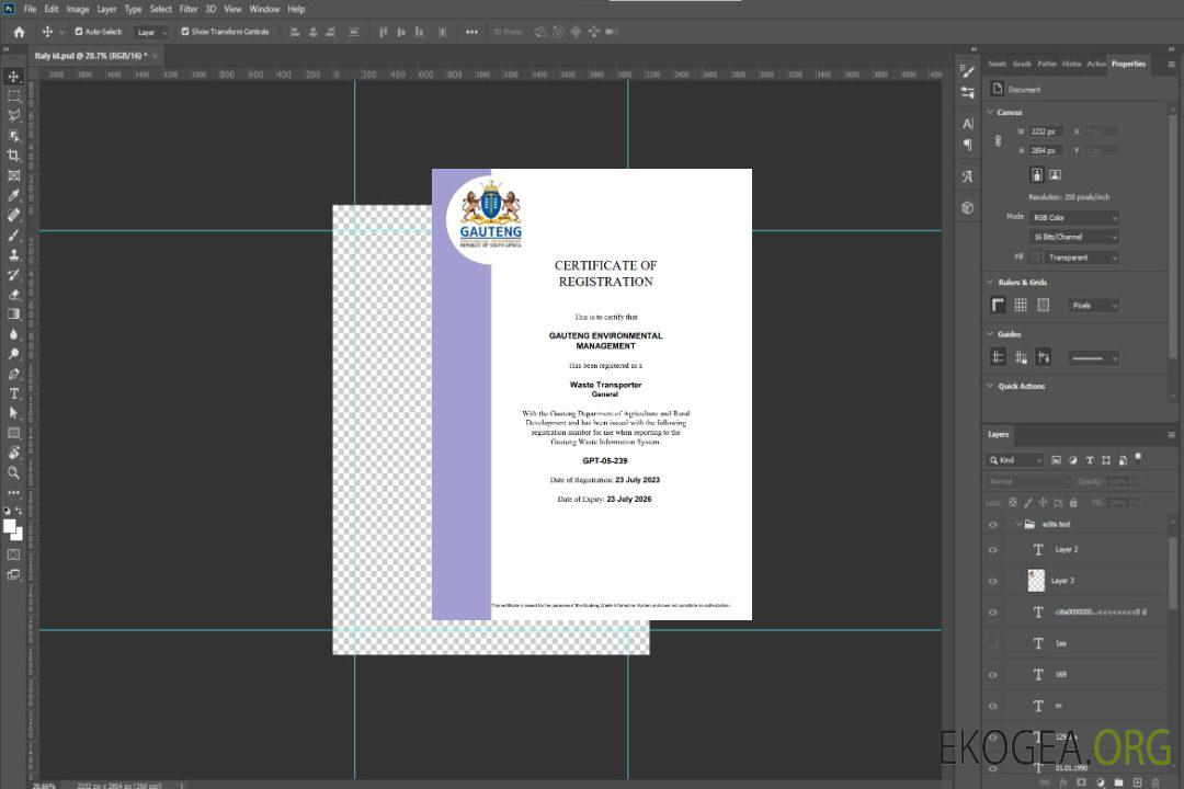Certificat d'enregistrement en Afrique du Sud template
